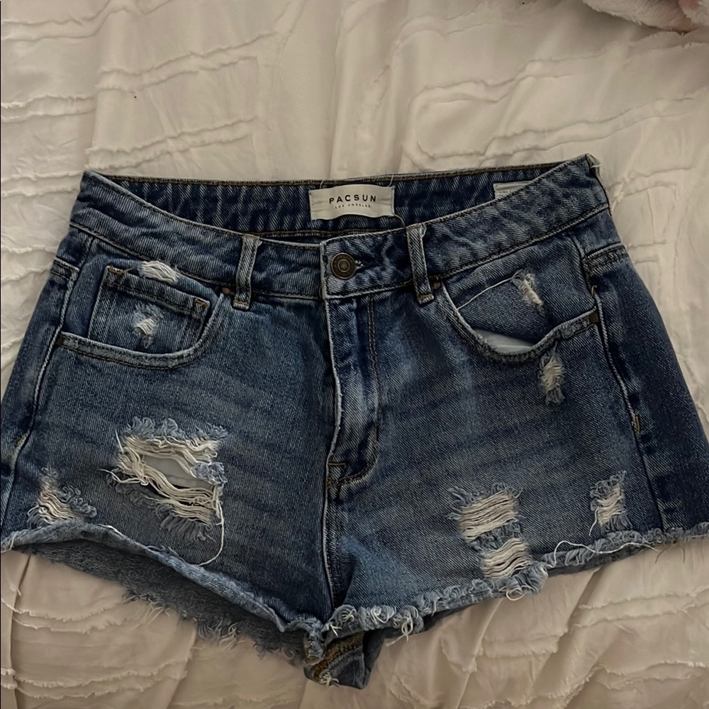 PacSun Blue Jean Shorts with Distressed Details